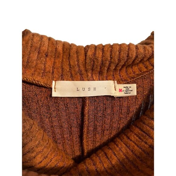 Lush Women's Pumpkin Toffee Cowl Neck Flowy Ribbed Sweater Dress Tunic Top M - Picture 3 of 5